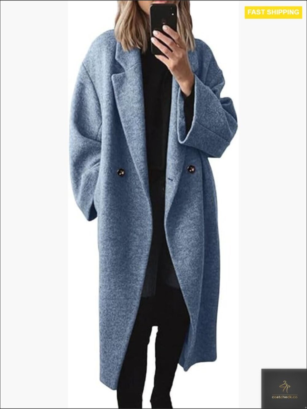 Classic Wool Blend Pea Coat Elegant Double Breasted Notch Lapel Long Trench
